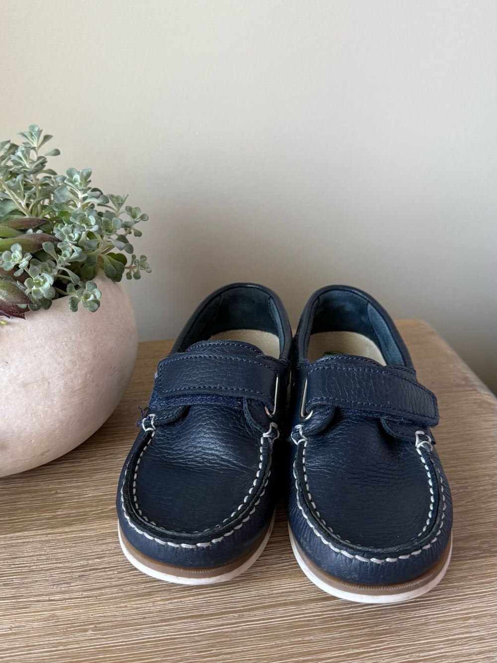Kids Navy Leather Slip-On Boat Shoes